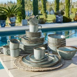 Geschirr|Geschirr^LOBERON Geschirr 30er Set Biarré türkis/braun