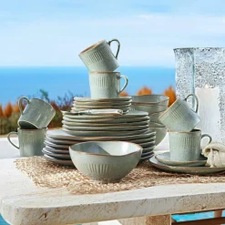 Geschirr|Geschirr^LOBERON Geschirr 30er Set Périers türkis/braun