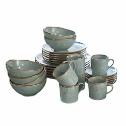 Geschirr|Geschirr^LOBERON Geschirr 30er Set Périers türkis/braun