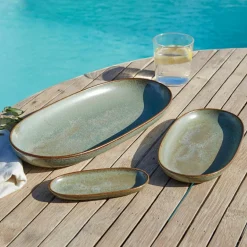 Geschirr|Geschirr^LOBERON Servierplatte 3er Set Biarré türkis/braun