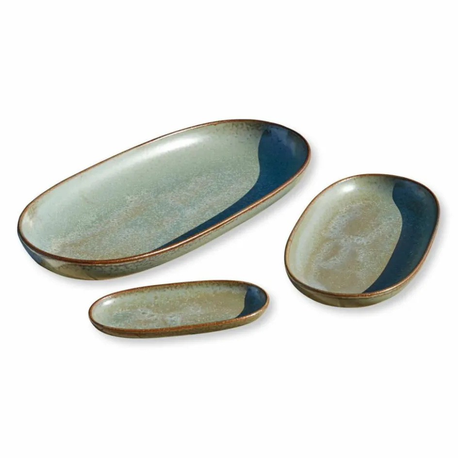 Geschirr|Geschirr^LOBERON Servierplatte 3er Set Biarré türkis/braun
