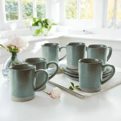 Geschirr|Geschirr^LOBERON Tasse 6er Set Biarré türkis/braun