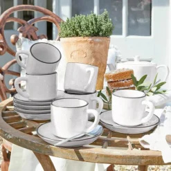 Geschirr|Geschirr^LOBERON Tasse mit Untertasse 6er Set Biarré weiß