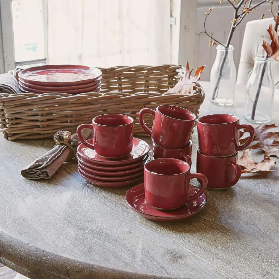 Geschirr|Geschirr^LOBERON Tasse mit Untertasse 6er Set Biarré rot