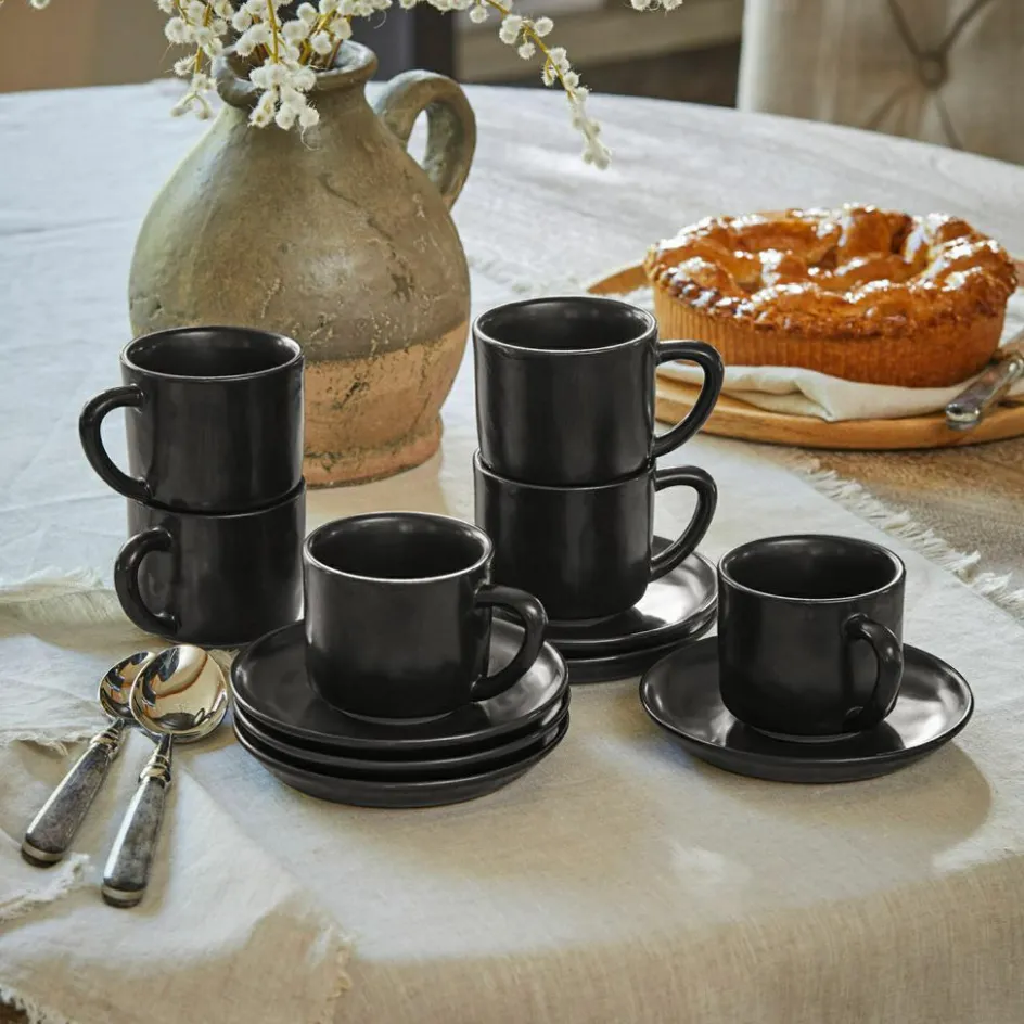 Geschirr|Geschirr^LOBERON Tasse mit Untertasse 6er Set Biarré schwarz