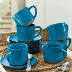 Geschirr|Geschirr^LOBERON Tasse mit Untertasse 6er Set Biarré blau