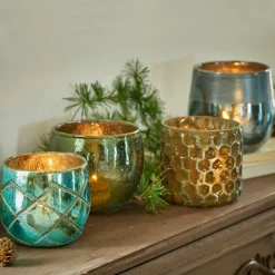 Windlichter|Kerzenhalter^LOBERON Windlicht 4er Set Marine blau/grün