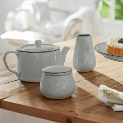 Geschirr|Geschirr^LOBERON Zuckerdose und Milchkännchen Biarré grau