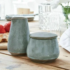 Geschirr|Geschirr^LOBERON Zuckerdose und Milchkännchen Biarré türkis/braun