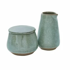 Geschirr|Geschirr^LOBERON Zuckerdose und Milchkännchen Biarré türkis/braun